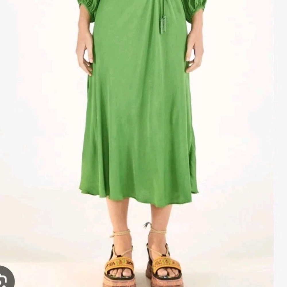 Farm Rio Green Front Circle Cut Out Midi Dress w/Long Sleeves - Picture 2 of 9